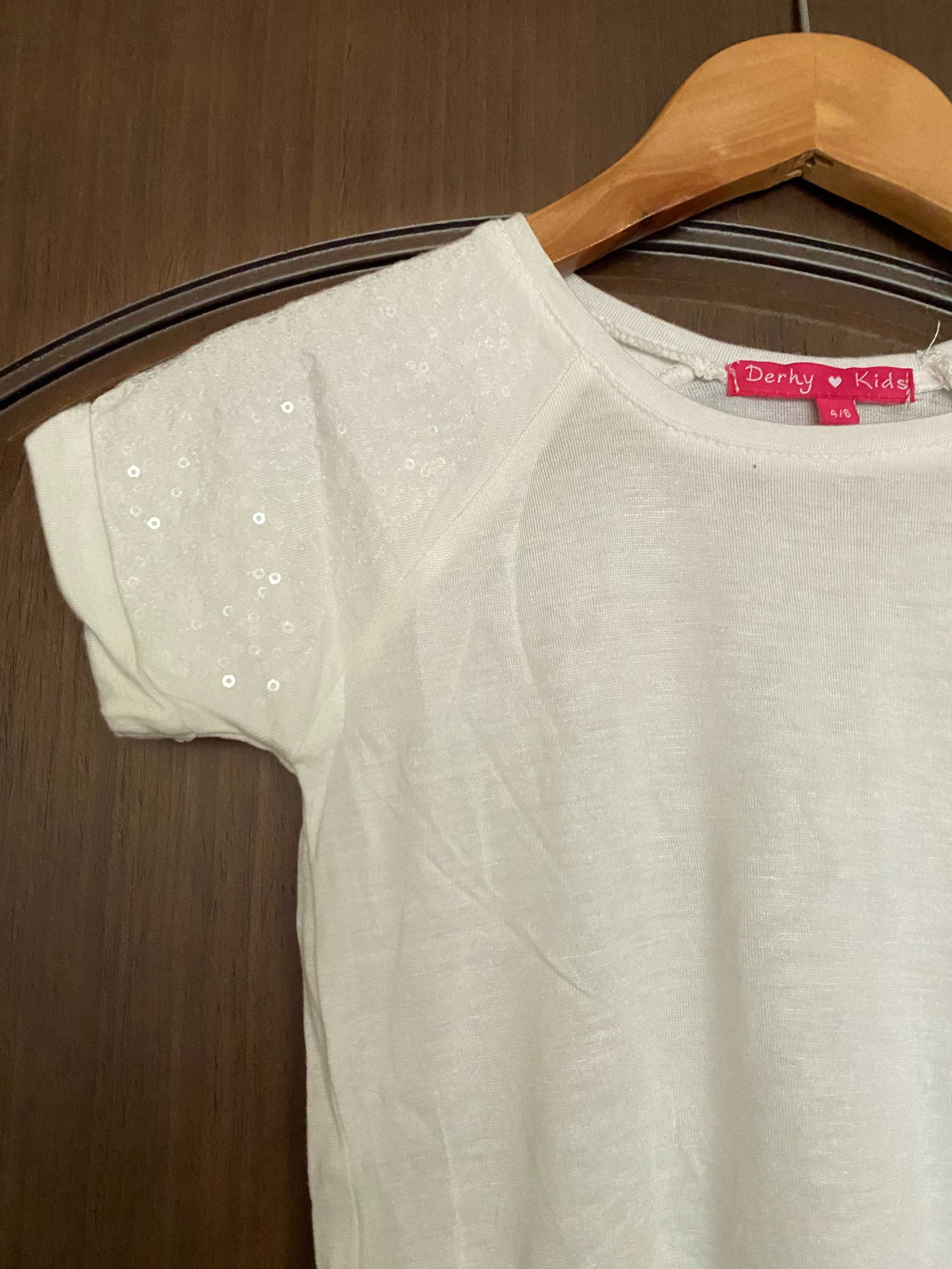 Детска бяла тениска с пайети за момиче за 4/6г.