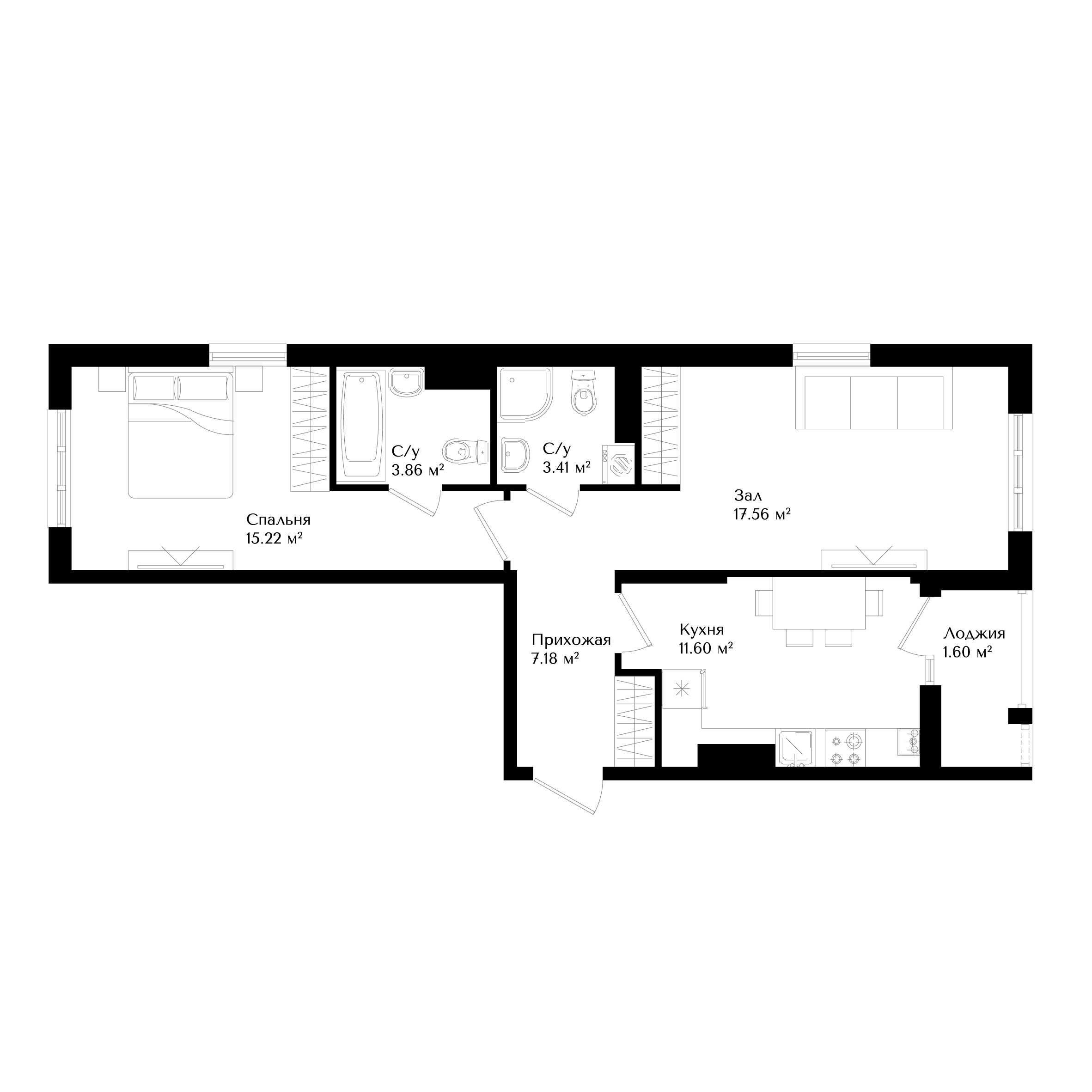 2-xonali xonadonlar | 2-комнатные квартиры ЖК Harizma - Golden House