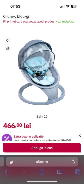 Leagan electric portabil BUF BOOF W5BLUE, 0 luni+, bleu-gri