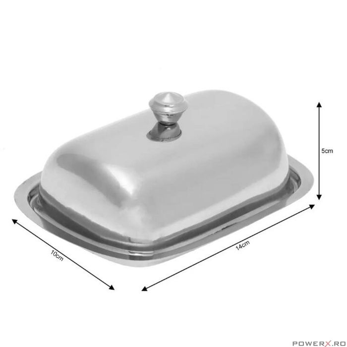 Recipient pentru unt, din inox cu capac, 15,5x11,5x1cm, untiera,