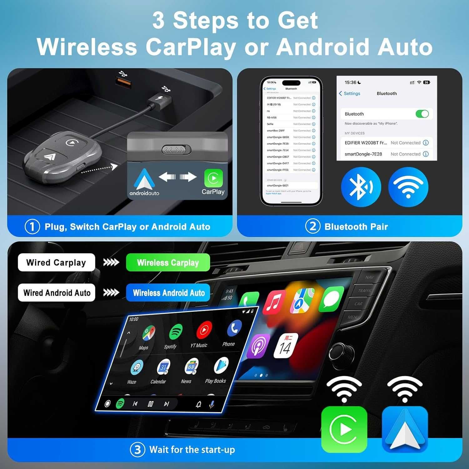 Безжичен Carplay  и Android Auto адаптер