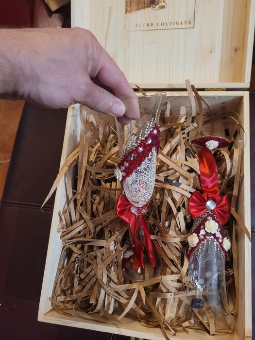 Set pahare șampanie hand-made, Cristal Bohemia