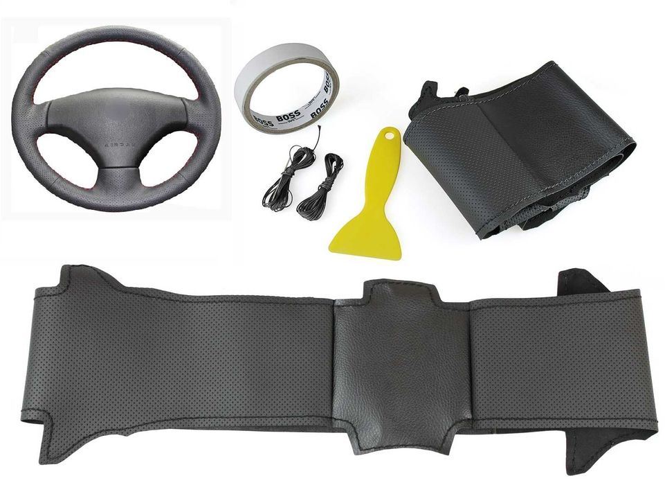 Husa volan piele negru 38 cm. pentru Peugeot 206 si 207