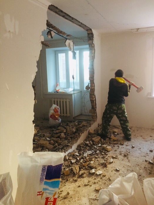 Демонтаж.Снос.Разбор.Рушим стены.Стяжка пола