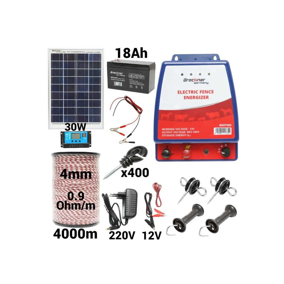 Kit pachet gard electric 6 Joule 12 220V panou baterie 18ah 4000m