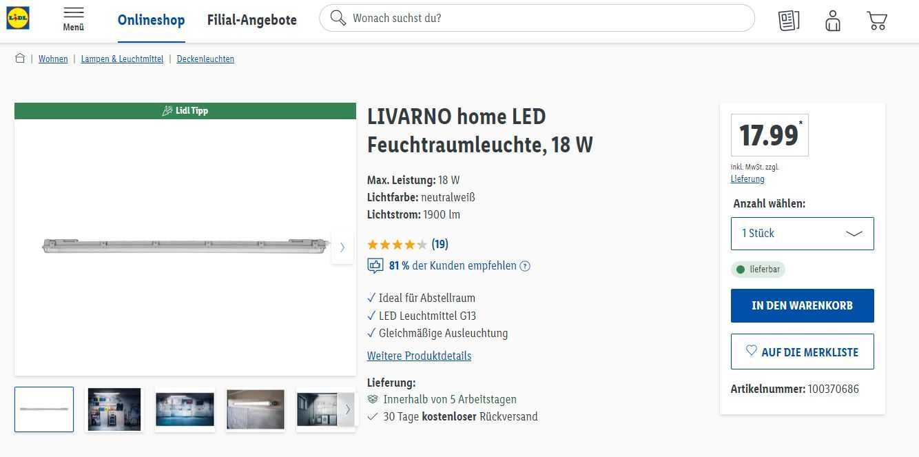 Лед лампа за влажни помещения Livаrno 18W IP65 128,5см