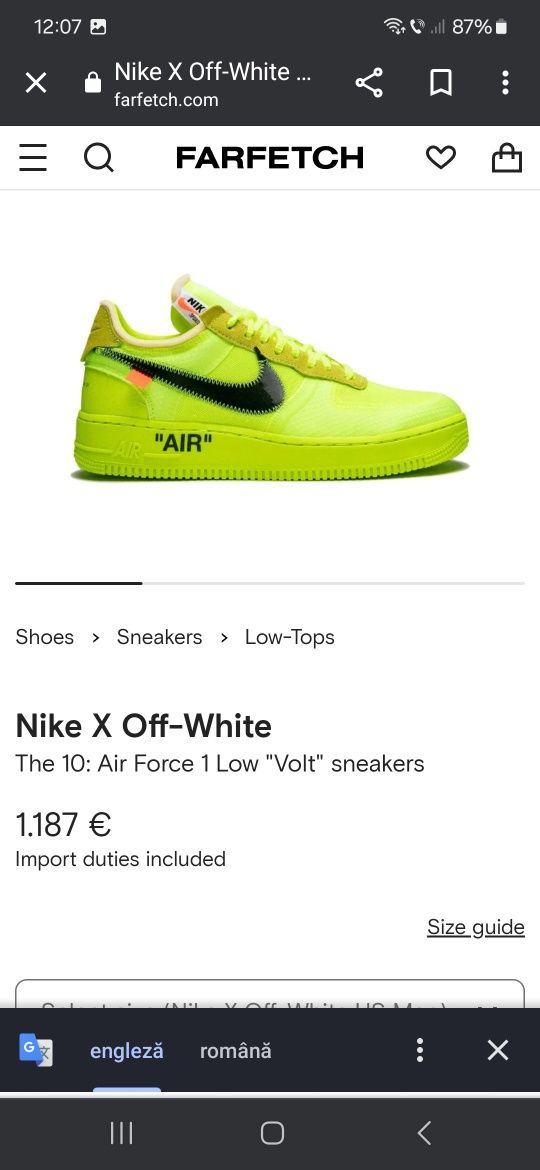 Vand addasi Nike X Off-White Air force 1 low "VOLT" sneakers