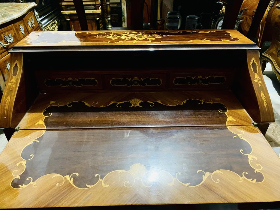 Comoda Secretaire Birou Lemn Masiv Intarsii Vintage Baroc