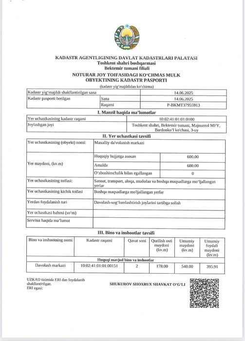 Bino sotiladi Bektemir tumani,Majnuntol MFY