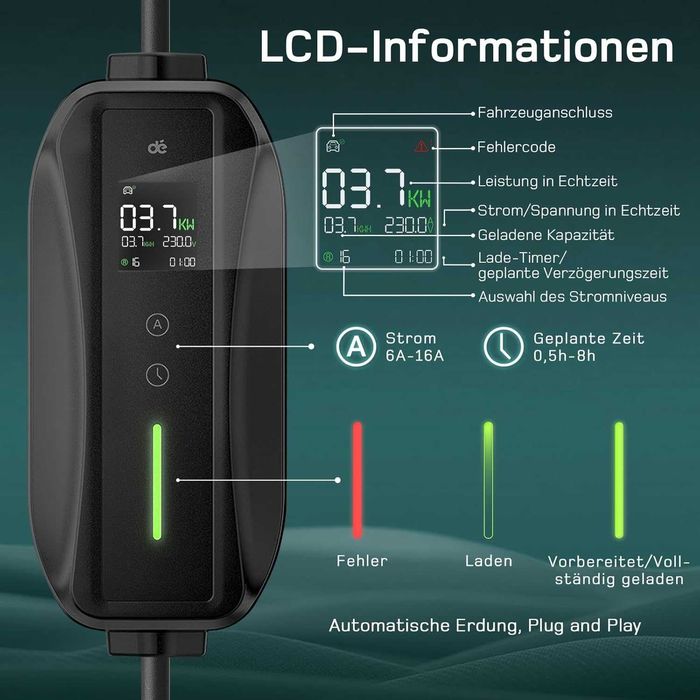 Statie mobila incarcare EV 10m cu 3,68kw, 220V 16A, REDUS de la 980RON
