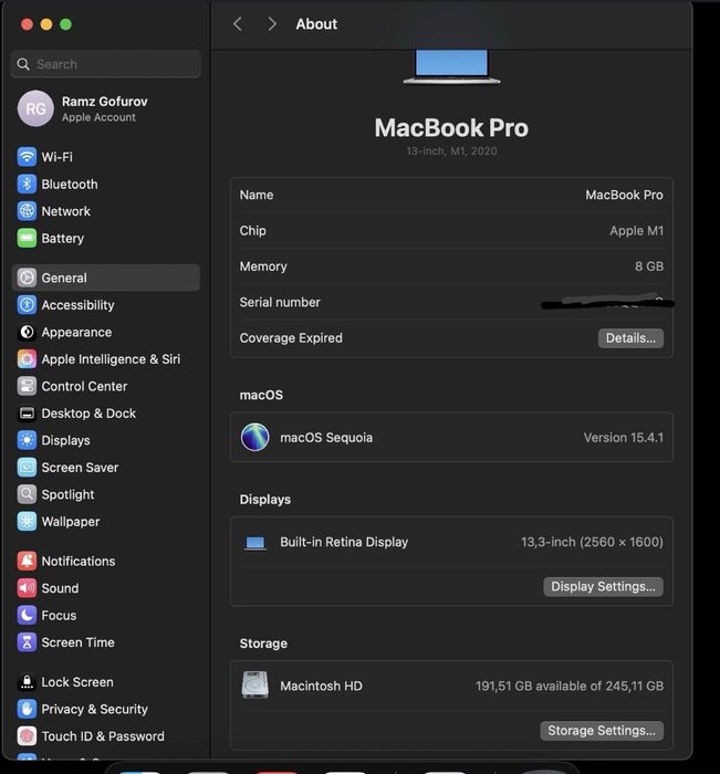 Macbook pro m1 8/256 Gb