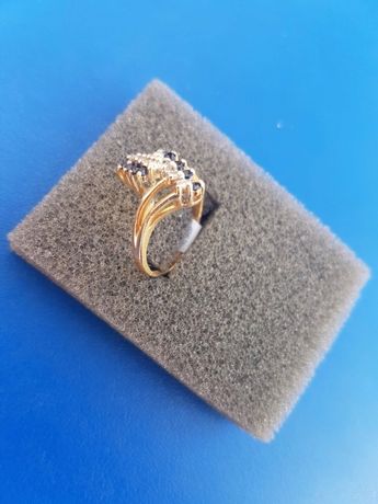 Inel aur 14K cu safire și diamante model deosebit cadou