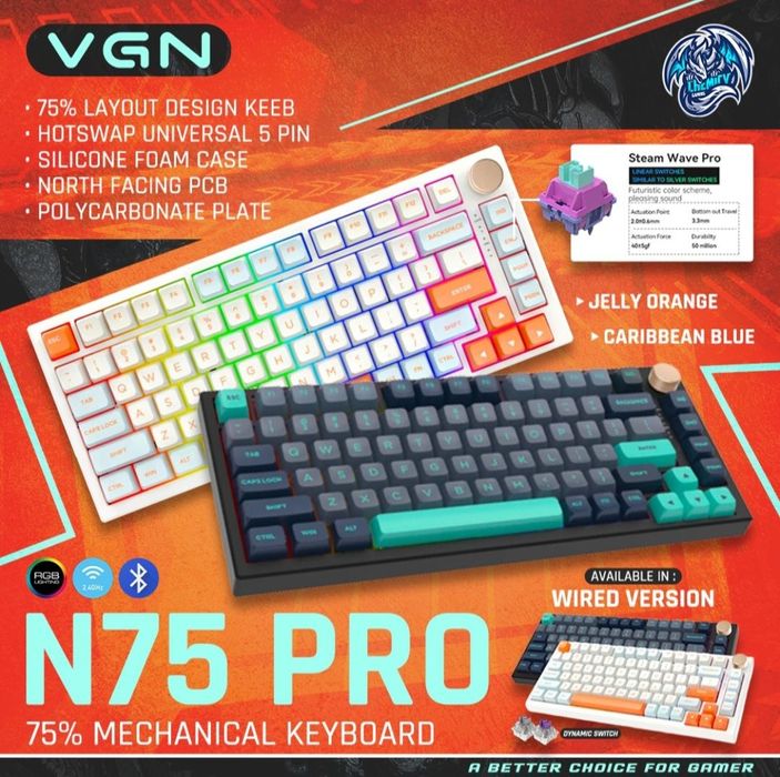 Оригинал! VGN N75 PRO Wireless Беспроводная Механическая Клавиатура