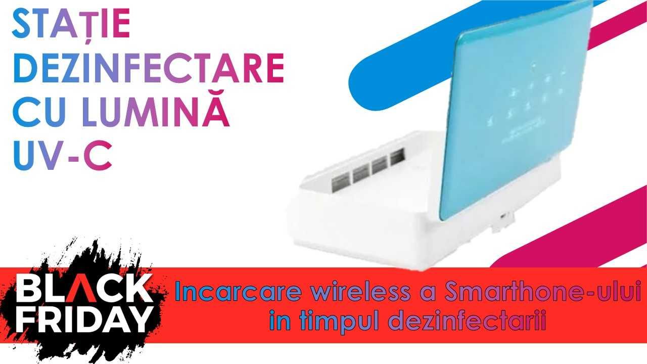 STAȚIE dezinfectare LUMINĂ UV-C si INCARCATOR WIRELESS(telefon,masca)