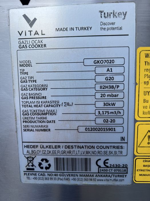 Aragaz, plita, masina de gatit profesionala 30 KW VITAL, inox
