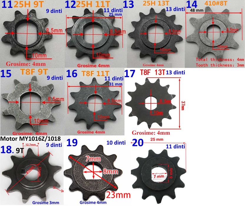 Pinion 6,7,11,13,14,20,44 dinti pentru motoare. Nou!