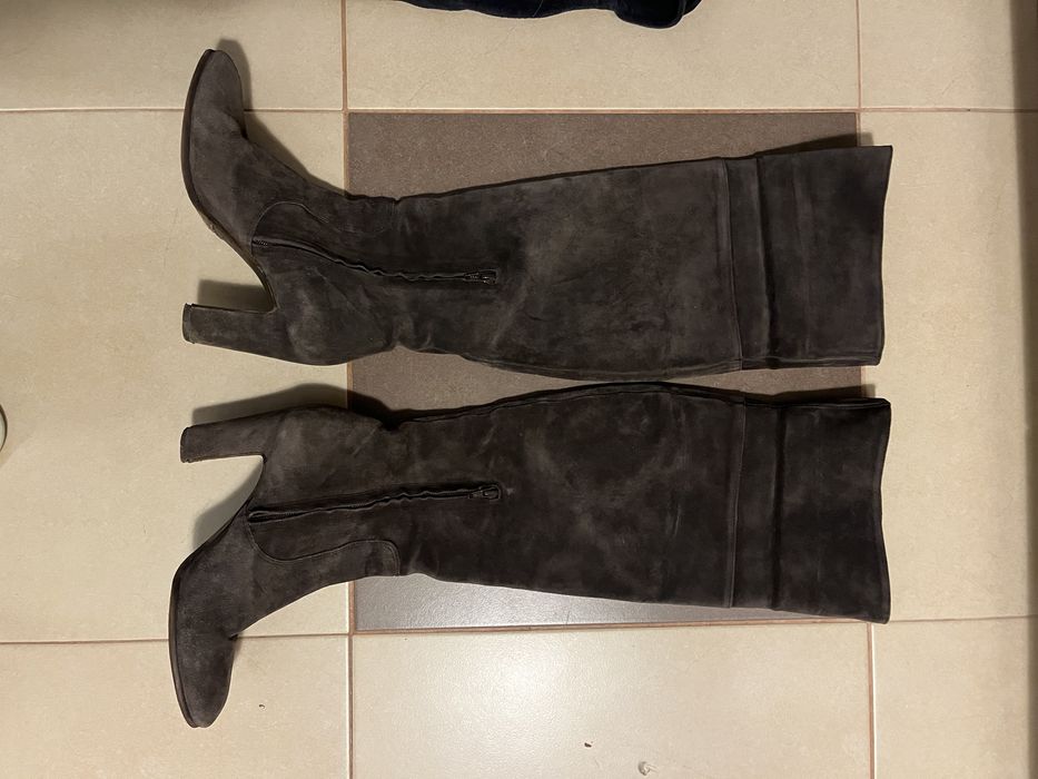 Ботуши от естествен велур тъмно сини и кафяви, номер 39