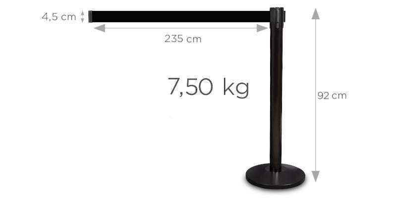 Stalp delimitare otel negru, banda rosie, 235cm