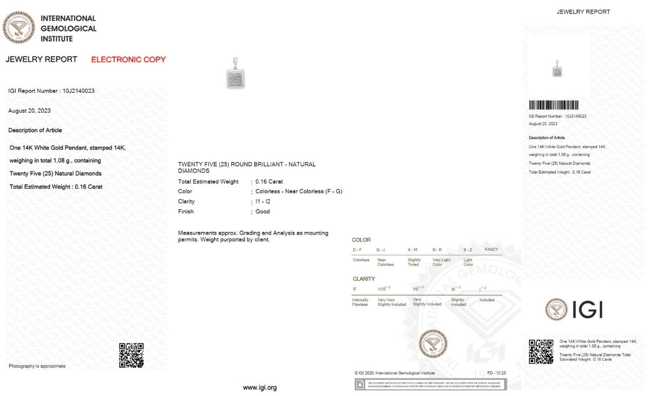 Colier aur alb 14K cu diamant natural 0.16 ct – certificat IGI