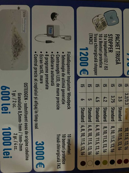 Vand fiziodispenser cu trusa chirurgicala si implante, noi