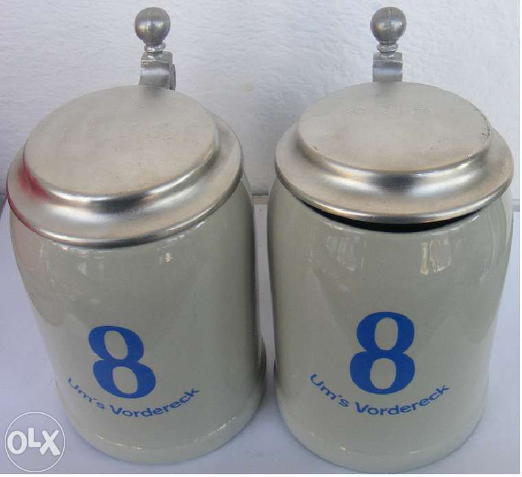 2 halbe din ceramica cu capace din zinc Germania