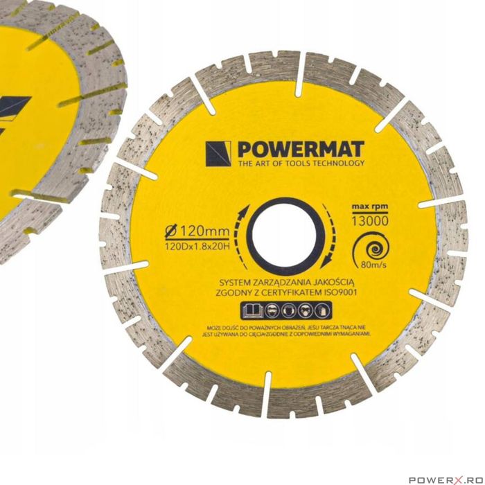 Disc diamant segmentat pentru taiere, 1.8x10x20x120 mm, Powermat
