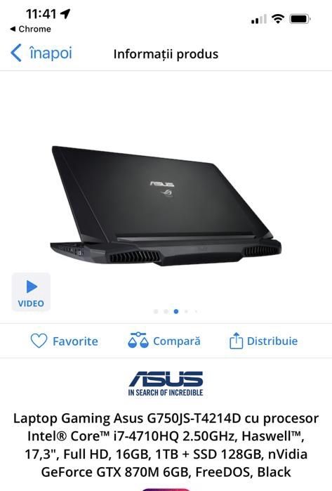 Schimb Laptop Gaming ASUS G750JS, 6Gb Video, I7, licenta WINDOWS 10.