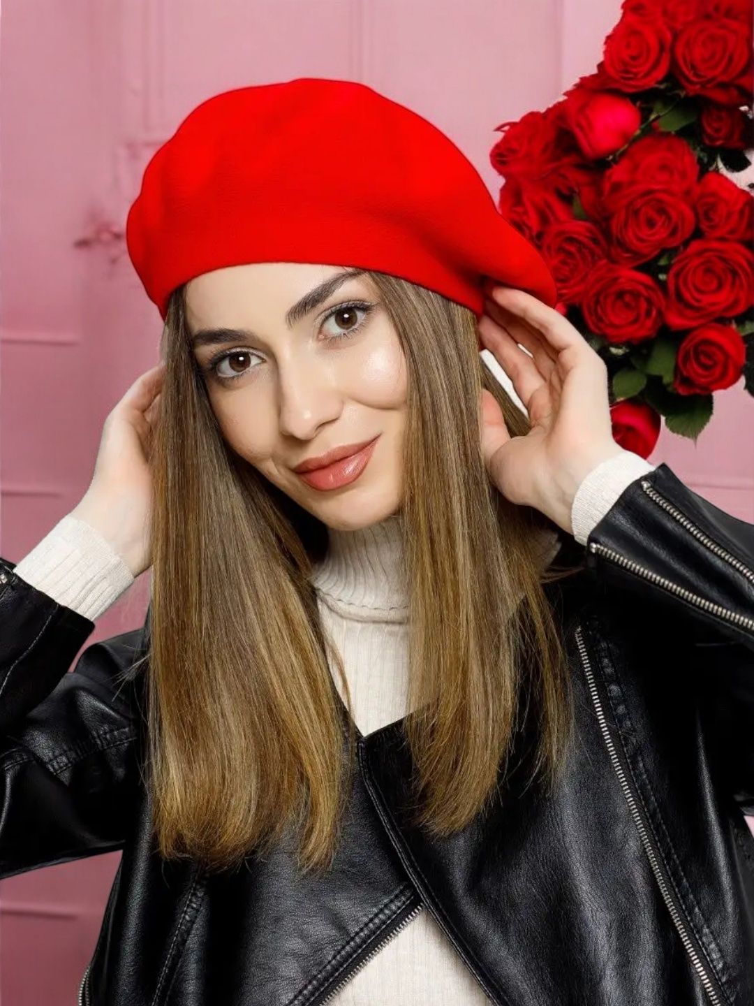 Beret to'qilgan, ayollar shapkasi, 2 qatlamli qalin, kuz, qish, bahor