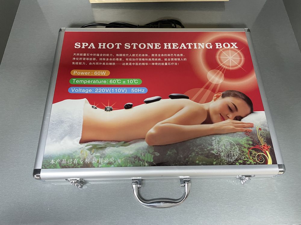 Набор камней для стоунтерапии 16 шт в кейсе с нагревателем