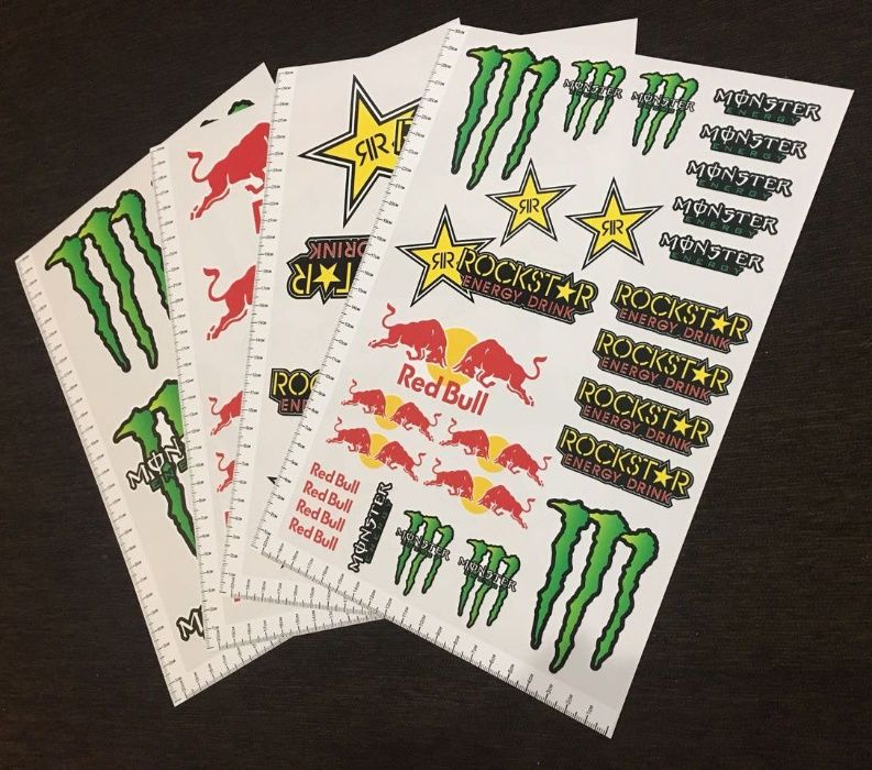 1 лист А4 PVC Monster Red Bull Rockstar стикери sticker Energy drink