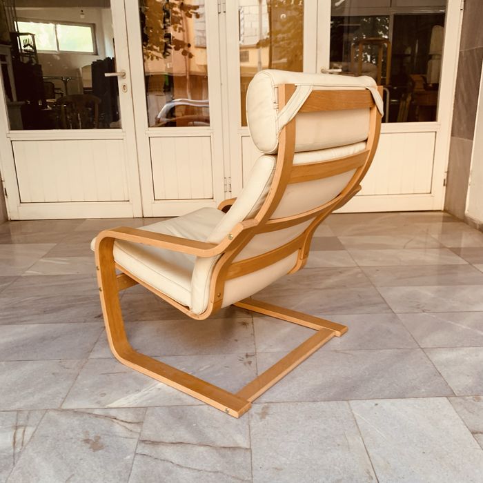 Скандинавско кресло с тапицерия от естествена кожа