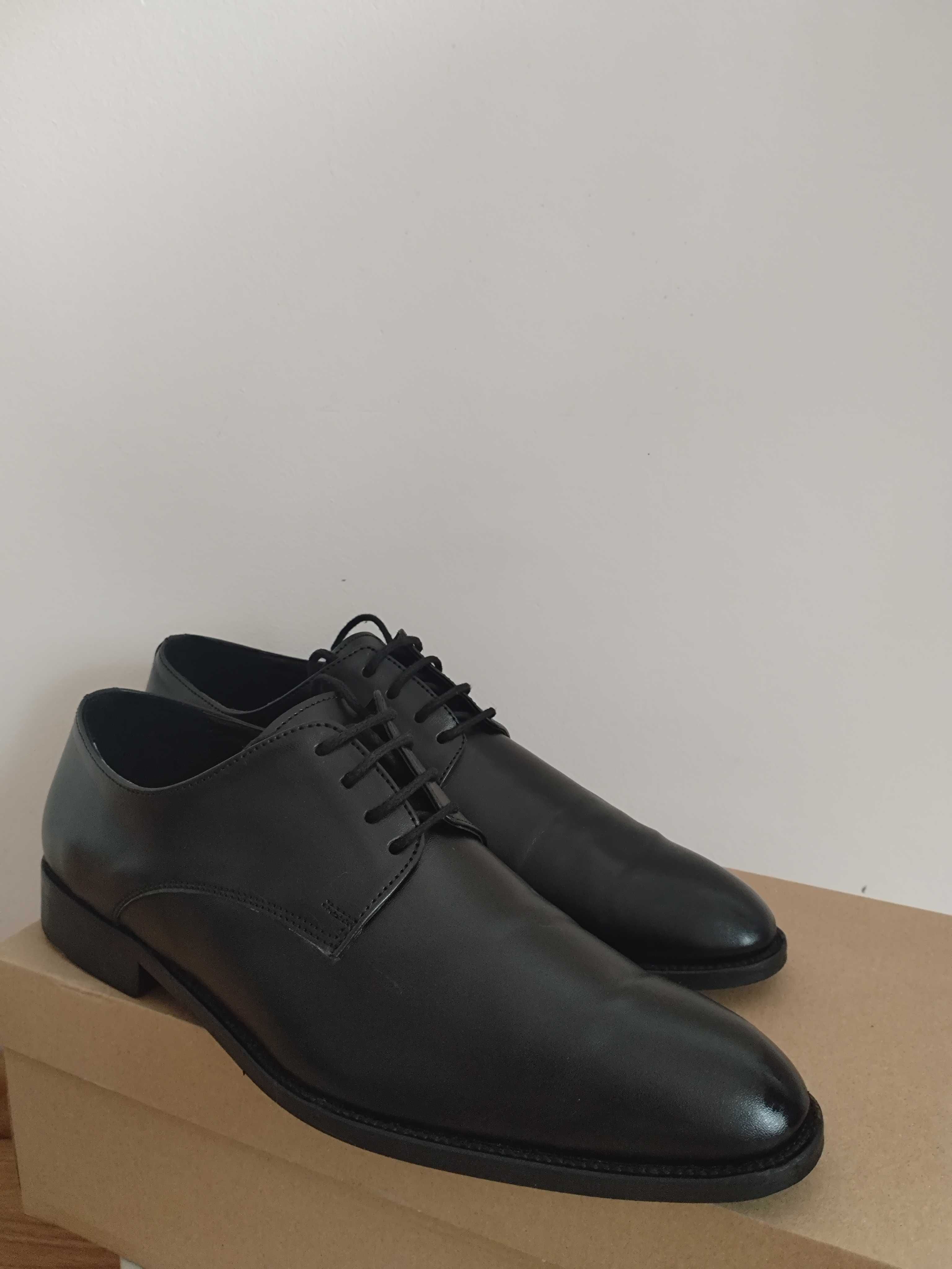 Pantofi cu șiret bărbați negru 42 piele