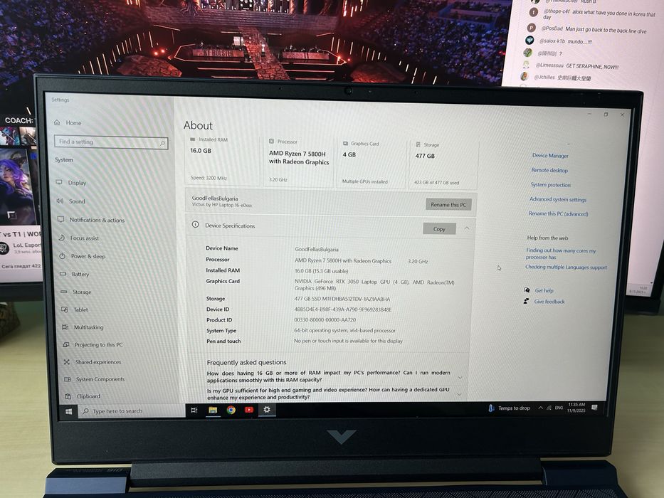 HP Victus 16,1 Ryzen 7 5800H  16 Ram