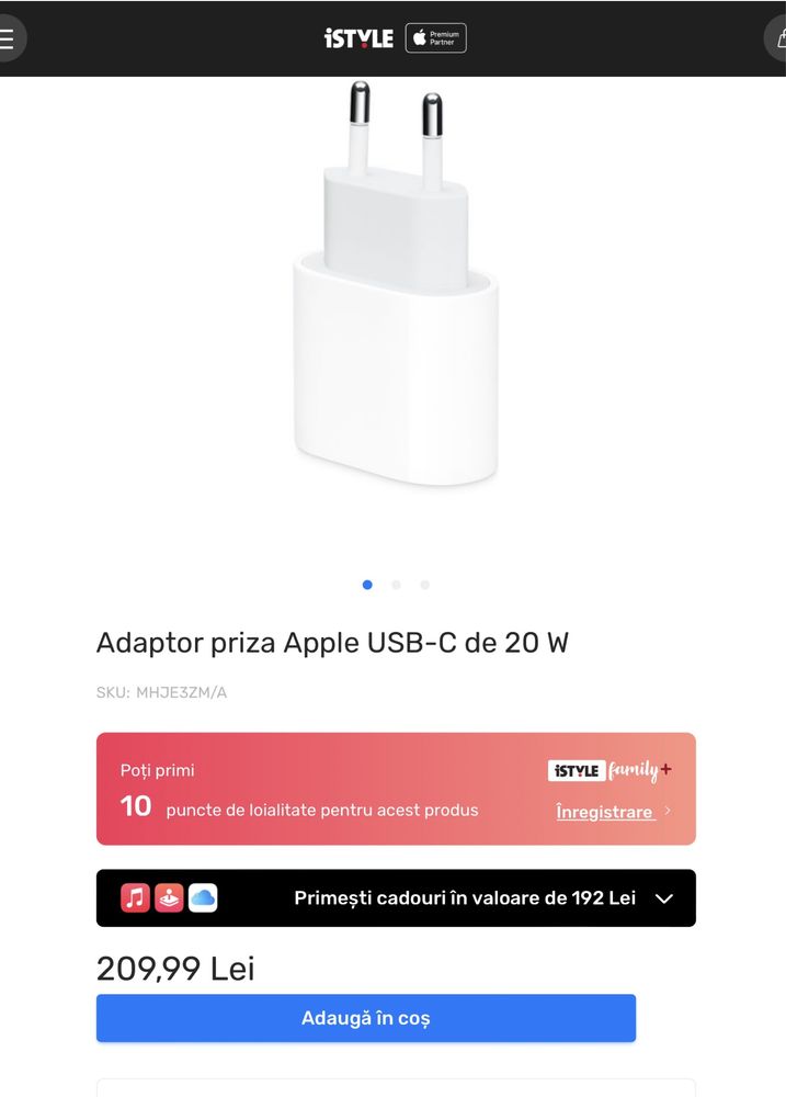 Incarcator Adaptor priza Apple USB-C de 20 W Original