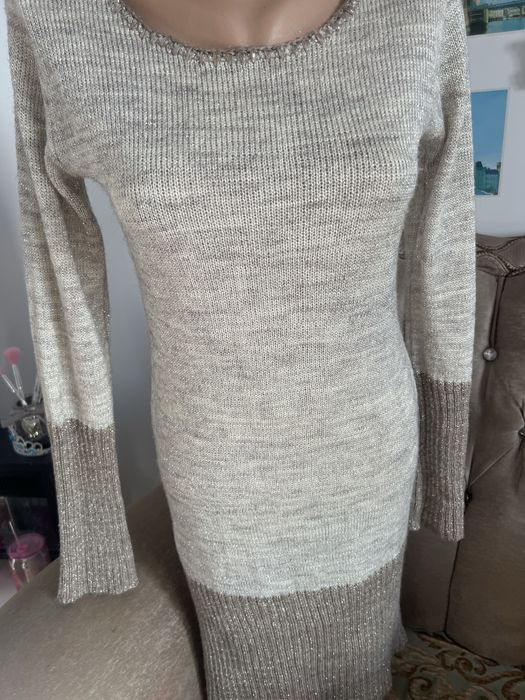 Rochie tricotata plus colanți cu fir auriu set