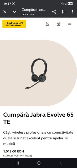 Casti Jabra Evolve 65 TE  Microfon Bluetooth Wireless USB- Sigilate