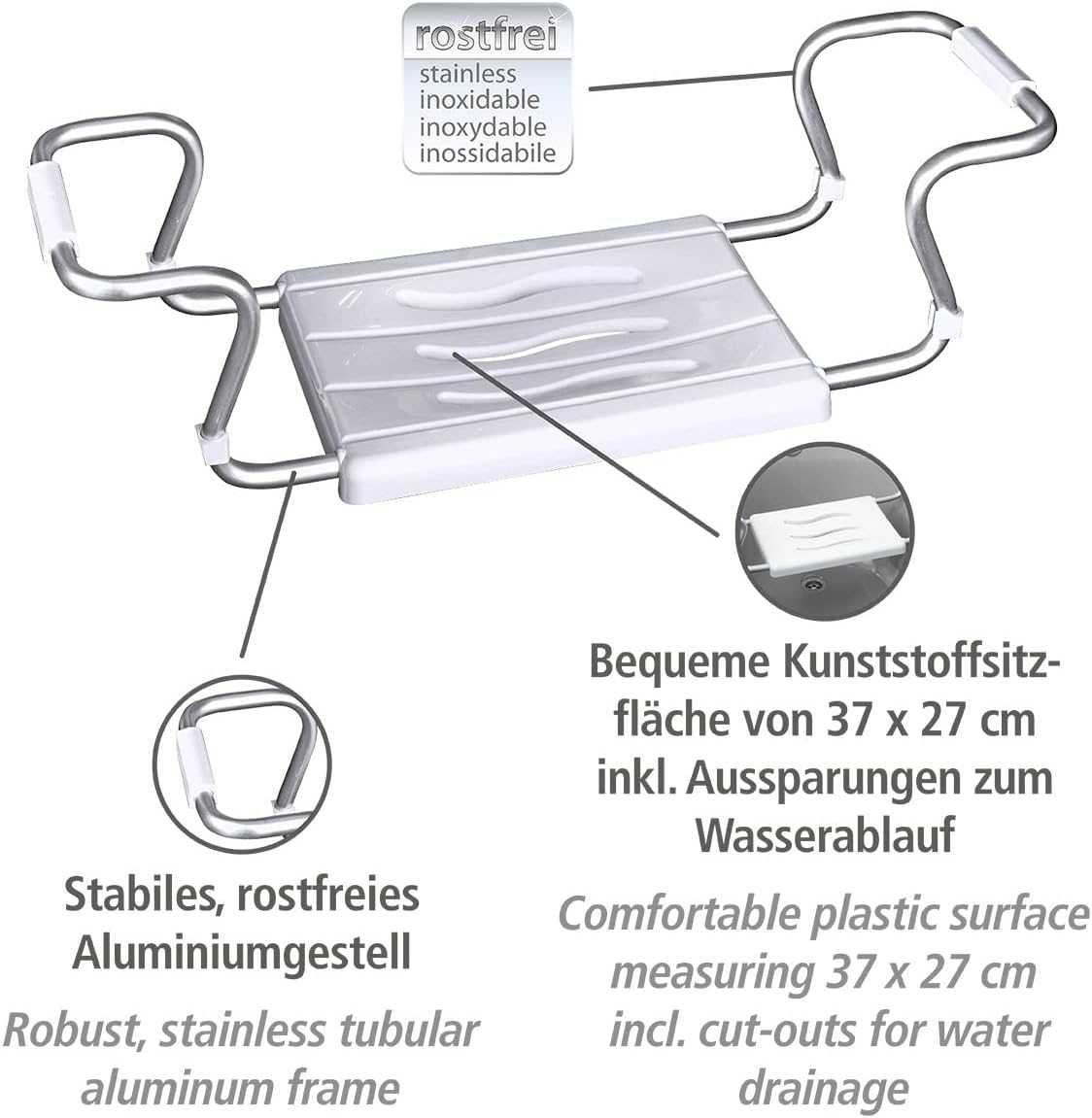 Scaun baie aluminiu, rezista pana la 150 kg |WNK 179307 Aluminiu