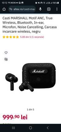 Casti MARSHALL Motif ANC, True Wireless, Bluetooth, In-ear, Microfon,