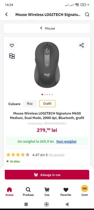 Mouse Wireless LOGITECH Signature M650 Medium, Dual Mode, Bluetooth