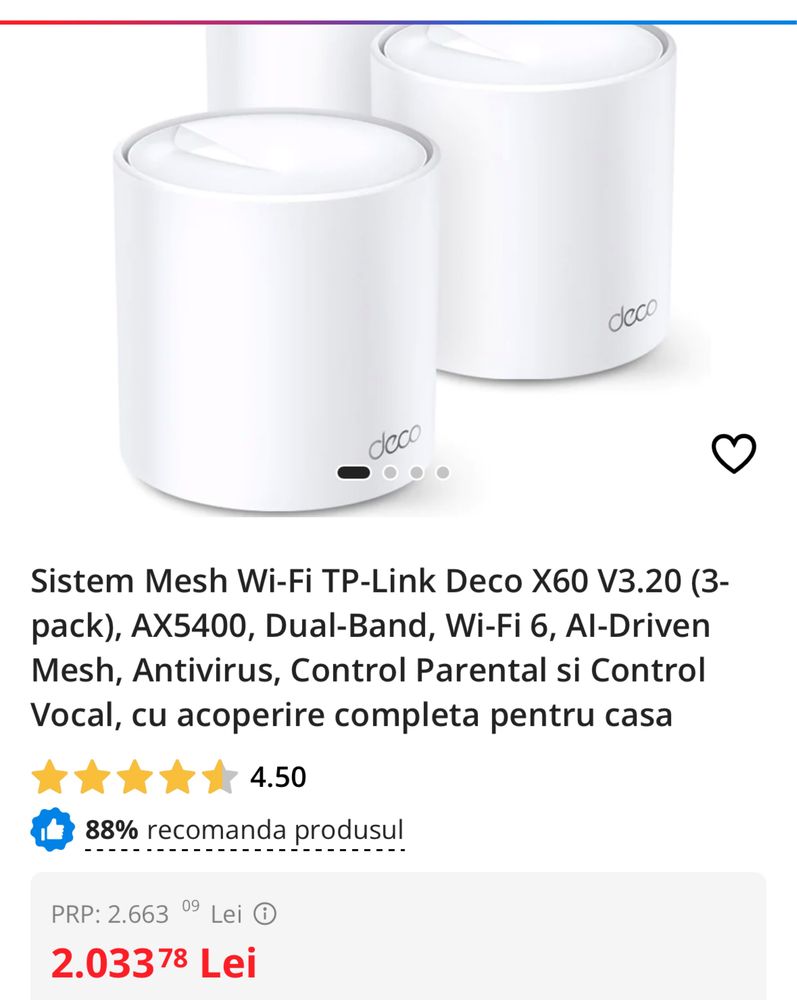 Sistem Mesh Wi-Fi TP-Link Deco X60 (3-pack), AX5400, sigilat, OCAZIE