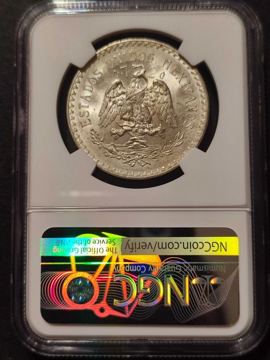 1 песо 1943 г. Мексико NGC MS-65 (сребро)