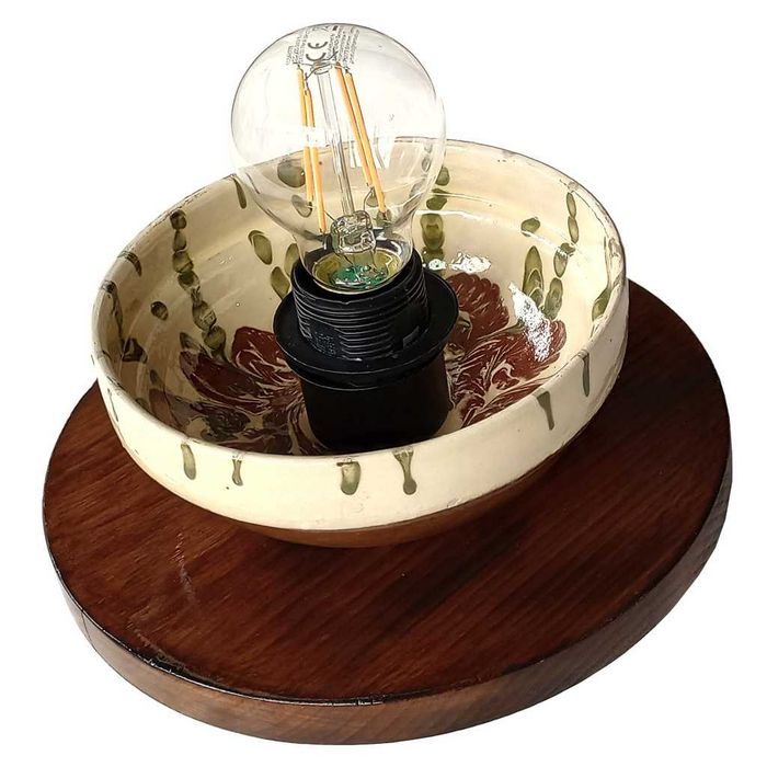 Aplica de perete - plafoniera rustica din ceramica si lemn de pin