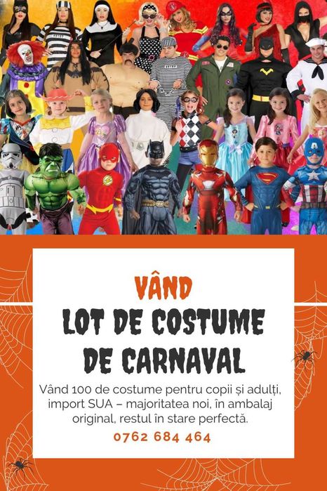 Lot 100 costume carnaval copii & adulți – import SUA, majoritatea noi