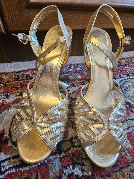 Sandale H&M de vara sau ocazie, cu toc, aurii, noi