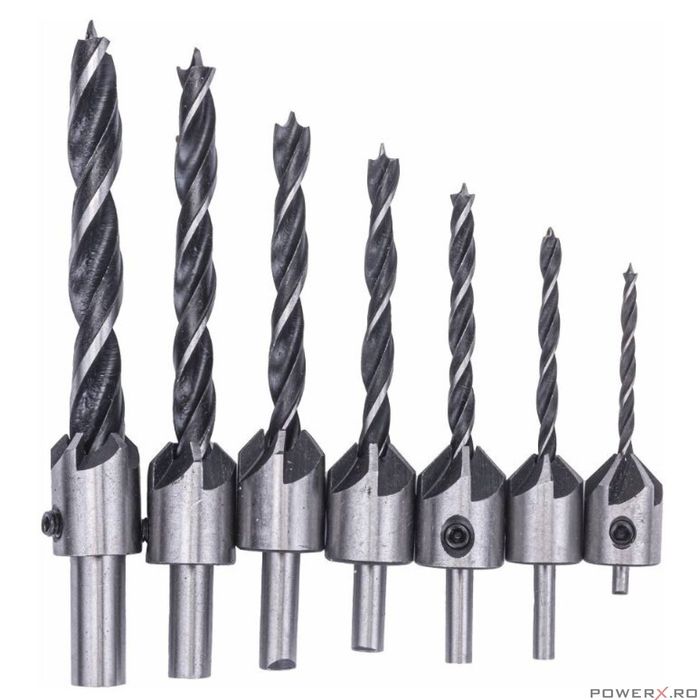 Set 7 burghie pentru lemn, 45 grade 3-120mm Powermat