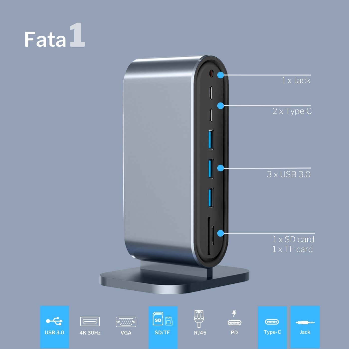 Adaptor HUB USB, 11 in 1, HDMI 4K,4xUSB 3.0,2xUSB-C,PD 100W,TF/SD, Gri