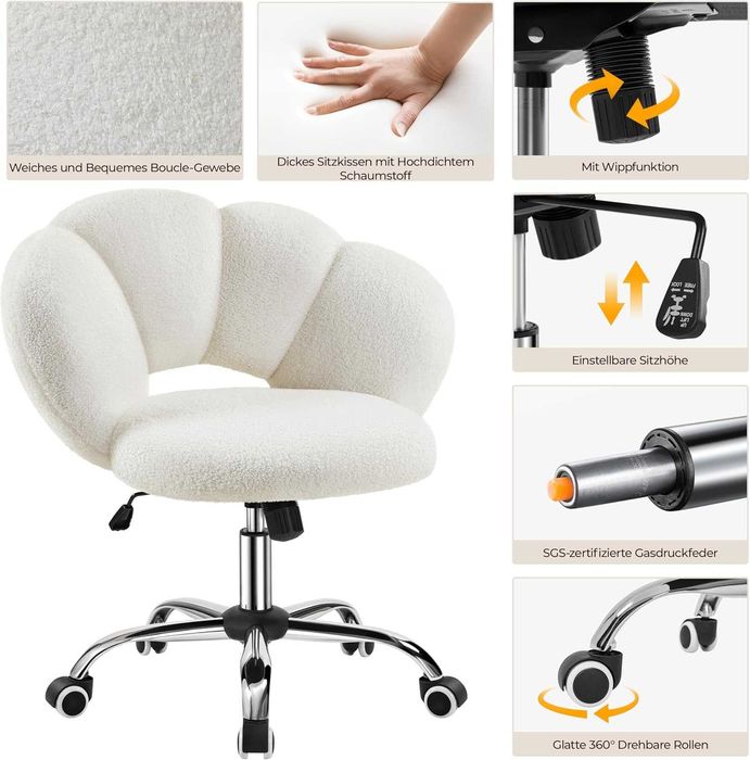 Scaun de birou ergonomic reglabil, tip floare, alb |R 592871 White