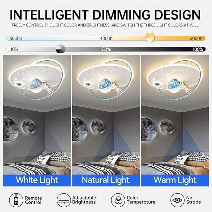 Лед LED Полилей Луна Астронавт Звезда Детска стая Дистанционно 213