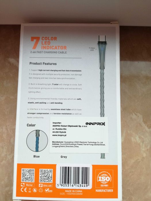 Cablu USB la USB-C NOU marca LDNIO 1M LED USBC +++ Incarcator 5V 2.4A