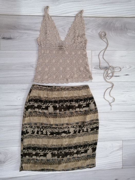 Set fusta si bluza crosetata hippie marimea Xs-S